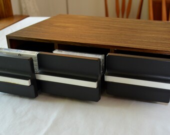 Vintage WOOD and PLASTIC Cassette Tape storage drawer 1970's 80's holds 36 tapes