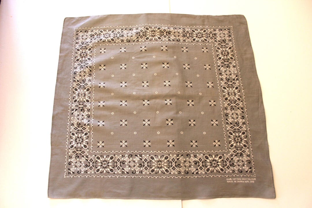 Vintage Gray Bandana With Black and White Design Made in Japan Cotton ...