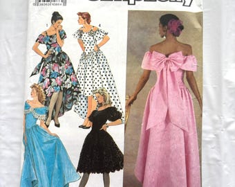 Vintage Sewing Pattern Simplicity 7059 Off the Shoulder Party Dresses with Length and Sleeve Variations Copyright 1990 Sizes 8-14