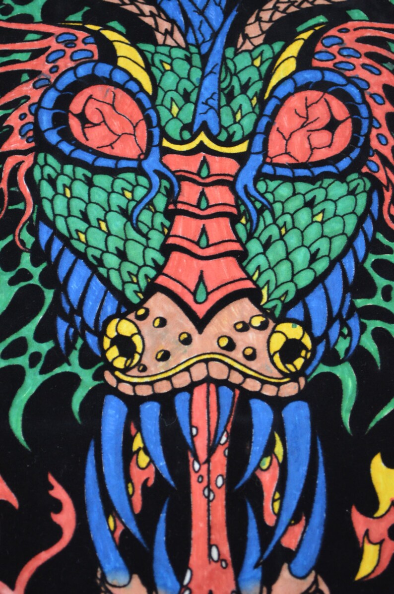 Vintage DRAGON Fuzzy Poster black light made in USA western Etsy