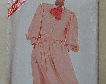 Vintage Blouse, Tie, and Skirt PATTERN Stitch 'N Save 8144 Copyright 1982 Size B (12, 14, 18)