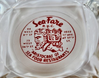 Vintage SEA-FARE RESTAURANT Clear Glass Advertising Ashtray New York City