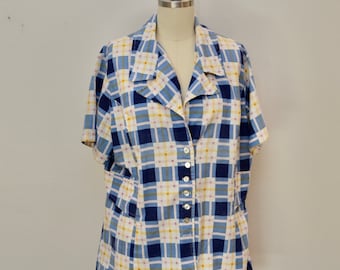 Vintage PLAID HANDMADE short sleeve women's shirt blouse large