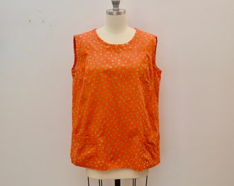 last chance Vintage ORANGE smock sleeveless shirt handmade ladies women