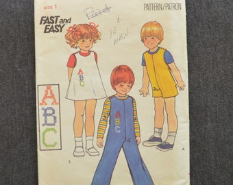 Vintage Sewing Pattern Butterick 4141 Toddler's Jump, Jumpsuit, and Embroidery Transfer Size 1 Uncut