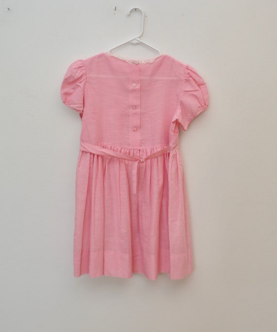 Vintage GIRL'S pink DRESS handmade homemade embro… - image 4