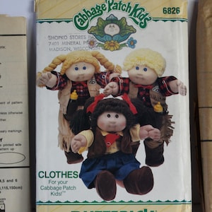 Vintage Cabbage Patch Doll Sewing Pattern Butterick 6826 Copyright 1984 Cabbage Patch Kid Cowboy Cowgirl