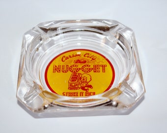 Vintage Carson City Nugget Casino Ashtray Clear Glass Advertising Ashtray Carson City Nevada