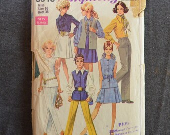 Vintage PATTERN Simplicity 8045 Women's Skirt, Blouse, Pants, and Sleeveless Jacket Copyright 1968 Size 16