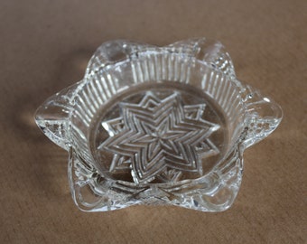 Vintage Star Shaped Glass Dish or Ashtray Small Starburst Shallow Dish