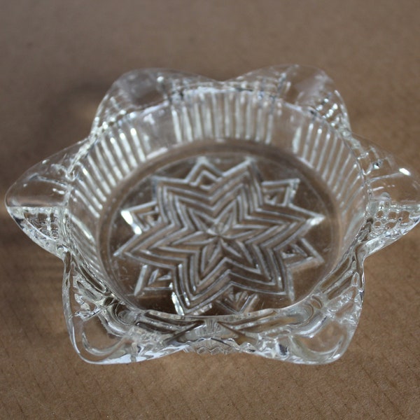 Vintage Star Shaped Glass Dish or Ashtray Small Starburst Shallow Dish