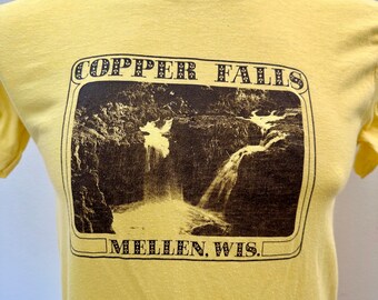 on sale Vintage COPPER FALLS t-shirt size Medium made in usa thinning faded Mellen WI