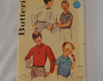 Vintage Sewing Pattern Butterick 2164 Child's Pullover Shirt and Button Front Shirt Short and Long Sleeve Boys Size 12