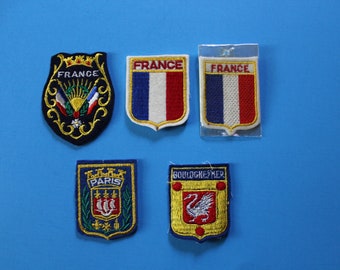 last chance Vintage Lot of 5 France Sew-on Patches and 1 Sticker New in Package