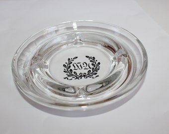 Vintage Laurel Leaf and Logo Ashtray Clear Glass Advertising Ashtray