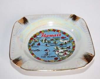 Vintage Hawaii Porcelain Ashtray Souvenir Advertising Ashtray Made in Japan