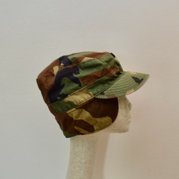 last chance Vintage US ARMY Camo Cap with Earflaps size 7 1/8 Made in USA Dated 1993