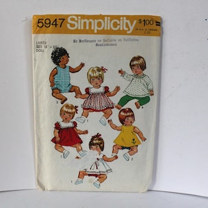 on sale Vintage Sewing Pattern Simplicity 5947 Doll Clothes Pattern for 18-20 Inch Dolls Copyright 1973