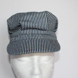 Blue & White Striped Train Conductor Engineer Hat - Cotton Blend, One Size Fits Most Adults - Costume & Novelty