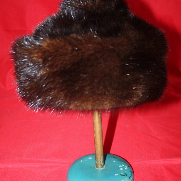 On Sale!! Vintage Mink Hat by Lord and Taylor and Wood Hat Stande