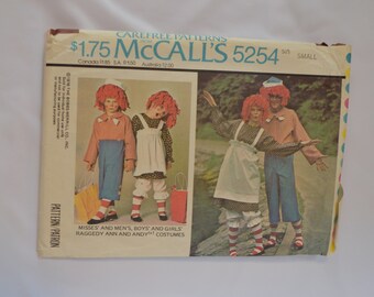 Vintage Pattern McCall's 5254 Raggedy Ann and Andy Costumes Adult Size Small Copyright 1976