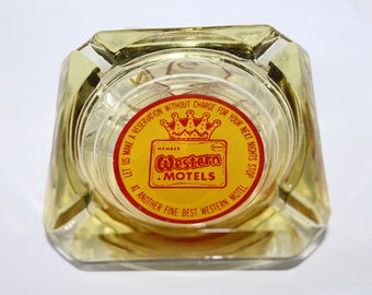 Vintage Western Motels Ashtray Amber Glass Advertising Best Western Motel