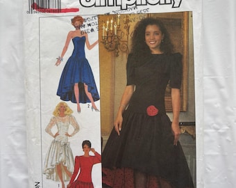 Vintage Sewing Pattern Simplicity 9451 Dress with Fitted Bodice and Dropped Waist and High-Low Hemline Copyright 1989 Size 6-8-10