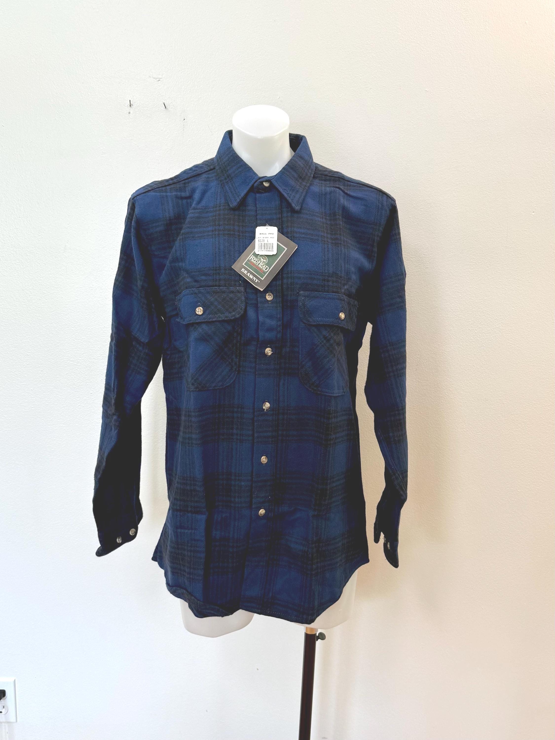 Chemise boutonnée St. John's Bay homme L bleu coton à carreaux
