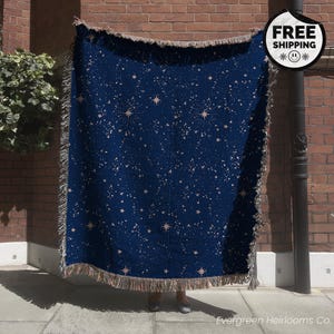 100% Cotton Woven Throw Blanket | Celestial Stars Throw Blanket | Constellation Decor | Celestial Galaxy Astrology Home Decor