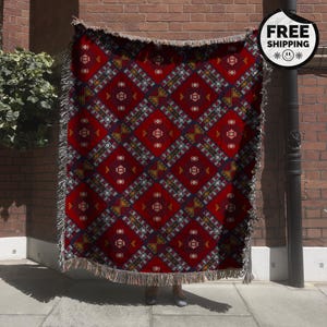 100% Cotton Vintage Persian Rug | Inspired Woven Blanket | Persian Throw Blanket | Woven Wall Tapestry |  North African Cultural Home Decor