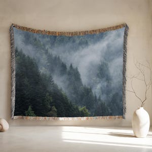 100% Cotton Forest Mist Woven Blanket | Misty Mountain Throw | Nature Cabin Home Decor | Cozy Gift for Her |Mothers Day