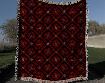 Manta tejida tradicional Zahra Tatreez 100% algodón / Decoración de Oriente Medio / Regalo de decoración para el hogar palestino