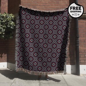 100% Cotton Vintage Persian Rug-Inspired Woven Blanket | Persian Wall Tapestry | Middle Eastern, Arab, North African Cultural Home Decor