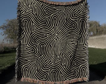 100% Cotton Psychedelic Swirl Woven Blanket | Retro Optical Illusion Throw | Trippy Pattern Blanket | Retro Home Decor Gift