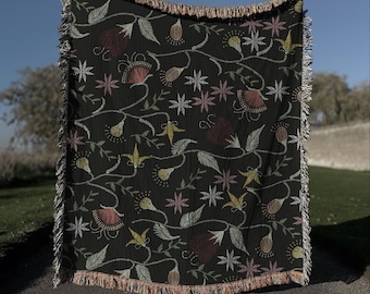 100% Cotton Vintage Floral Woven Blanket | Botanical Home Decor Throw | Cottagecore Home Decor