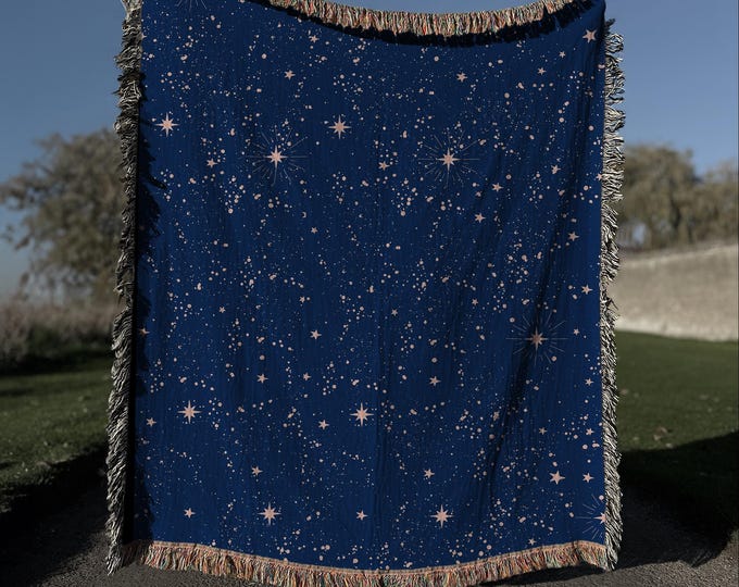 100% Cotton Woven Throw Blanket | Celestial Stars Throw Blanket | Constellation Decor | Celestial Galaxy Astrology Home Decor