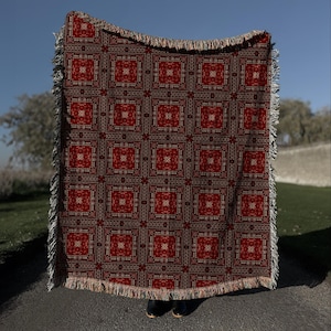 100% Cotton Qudsi Traditional Tatreez Woven Blanket | Palestinian Blanket | Middle Eastern Home Decor | Mothers Day Gift