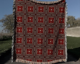100% Cotton Qudsi Traditional Tatreez Woven Blanket | Palestinian Blanket | Middle Eastern Home Decor