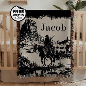 Gepersonaliseerde western babydeken van 100% katoen | Naamdeken voor pasgeborenen | Gepersonaliseerde cowboybabydeken |  Westerncowboydeken voor jongens