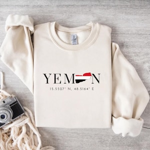 Yemen Coordinates Sweatshirt | Minimalist Yemen Hoodie | Unisex Oversized Sweatshirt | Cozy Yemeni Travel Sweat