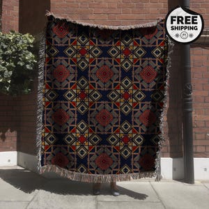 100% Cotton Vintage Persian Rug | Inspired Woven Blanket | Persian Throw Blanket | Middle Eastern | Arab | North African Cultural Home Decor