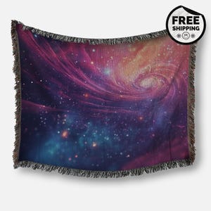 100% Cotton Galaxy Woven Throw Blanket | Outer Space Couch Blanket | Cozy Starry Night Decor | Woven Wall Tapestry