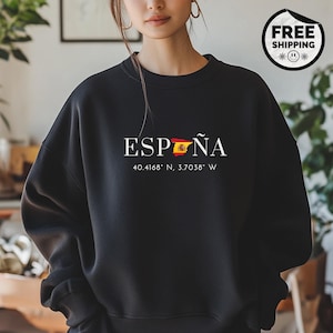 Spanien Koordinaten Sweatshirt | Minimalistisches Spanien Hoodie | Unisex Oversized Sweatshirt | Gemütliches Spanisches Madrid Reisesweat