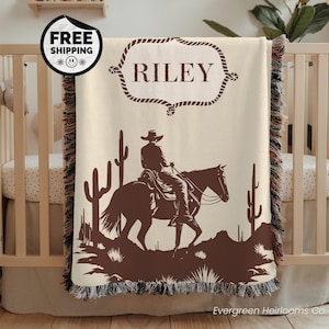 Gepersonaliseerde western babydeken van 100% katoen | Naamdeken voor pasgeborenen | Gepersonaliseerde cowboybabydeken |  Westerncowboydeken voor jongens