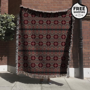 100% Cotton Boho Cottagecore Woven Blanket | Traditional Folk | Inspired Throw | Cozy Home Decor | Woven Wall Tapestry