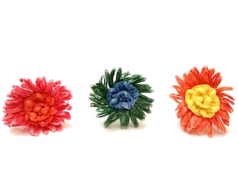 Vintage Flower Ring, Raffia & Eloxal Aluminum Ring, Groovy Flower Jewelry, Mod Ring, Vintage Statement Jewelry, Vintage Floral Ring Jewelry