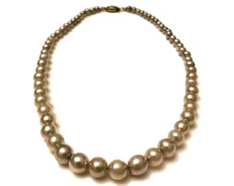 Victorian Fish Scale Pearls, French Glass Pearls, Museum Piece, RARE Wedding Necklace, 12K and Diamond Clasp, Hand Blown Glass Beads 1800s