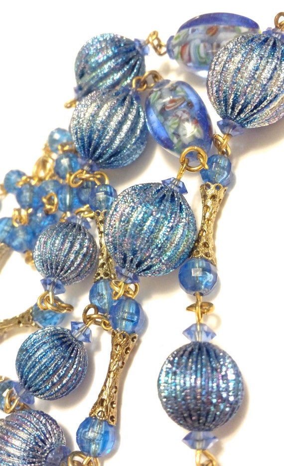 Mod Art Glass Necklace, Artisan Blue Lapis Jewelr… - image 4