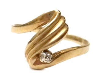 10k Gold Diamond Ring, Modern Minimalist Jewelry, 1990s Vintage Ring, 10k Yellow Plumb Gold Ring, Gold Midi Ring, Minimalist Ring Size 6.5