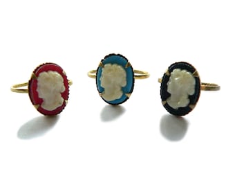 Antique Czech Cameo Ring, Czechoslovakia Ring, Celluloid Plastic Ring, Old Store Stock Unworn, 1940s Dainty Feminine Cameo Rings Size 5